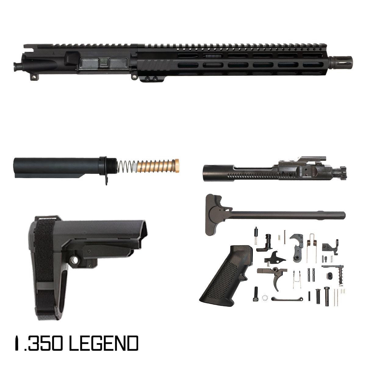 Davidson Defense Aegis w/SBA3 Brace 12.5-inch Pistol-Gas 1:16 .350 Legend AR-15 Freefloat M-Lok Handguard Pistol Full Build Kit