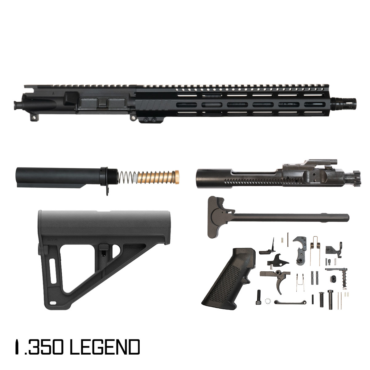 Davidson Defense Aegis w/Magpul BTR Brace 12.5-inch Pistol-Gas 1:16 .350 Legend AR-15 Freefloat M-Lok Handguard Pistol Full Build Kit, Plan B A7 Flash Hider