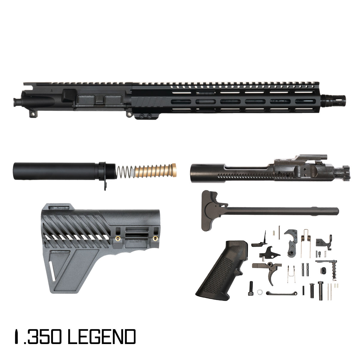 Davidson Defense Aegis w/Gauntlet Arms Brace 12.5-inch Pistol-Gas 1:16 .350 Legend AR-15 Freefloat M-Lok Handguard Pistol Full Build Kit, Plan B A7 Flash Hider