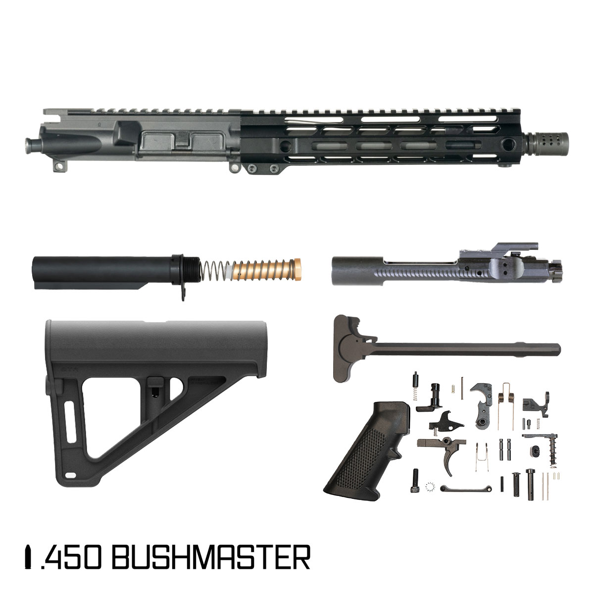 Davidson Defense Infernum w/Magpul BTR Brace 10.5-inch Carbine-Gas 1:24 .450 Bushmaster AR-15 Freefloat M-Lok Handguard Pistol Full Build Kit