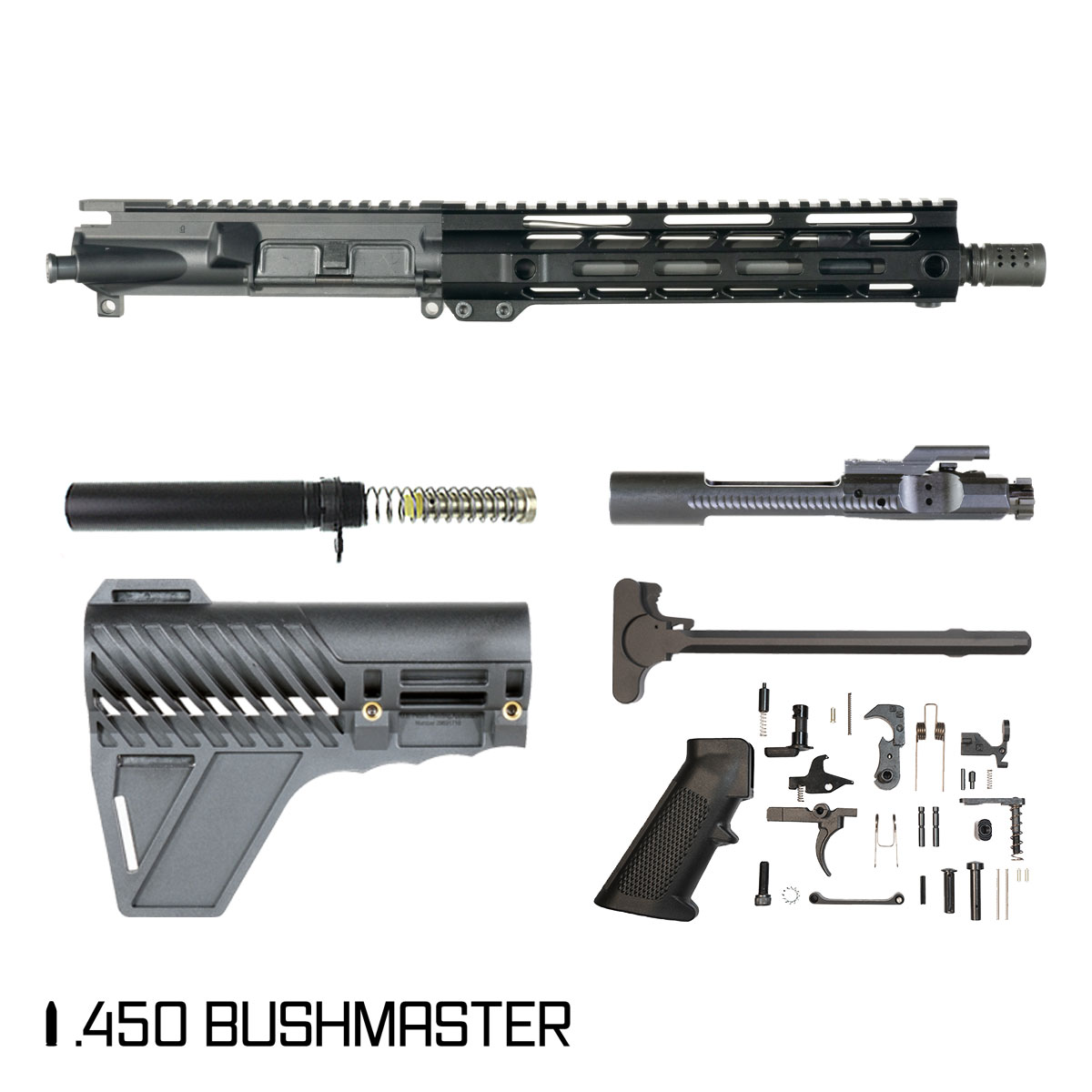 Davidson Defense Infernum w/Gauntlet Arms Brace 10.5-inch Carbine-Gas 1:24 .450 Bushmaster AR-15 Freefloat M-Lok Handguard Pistol Full Build Kit