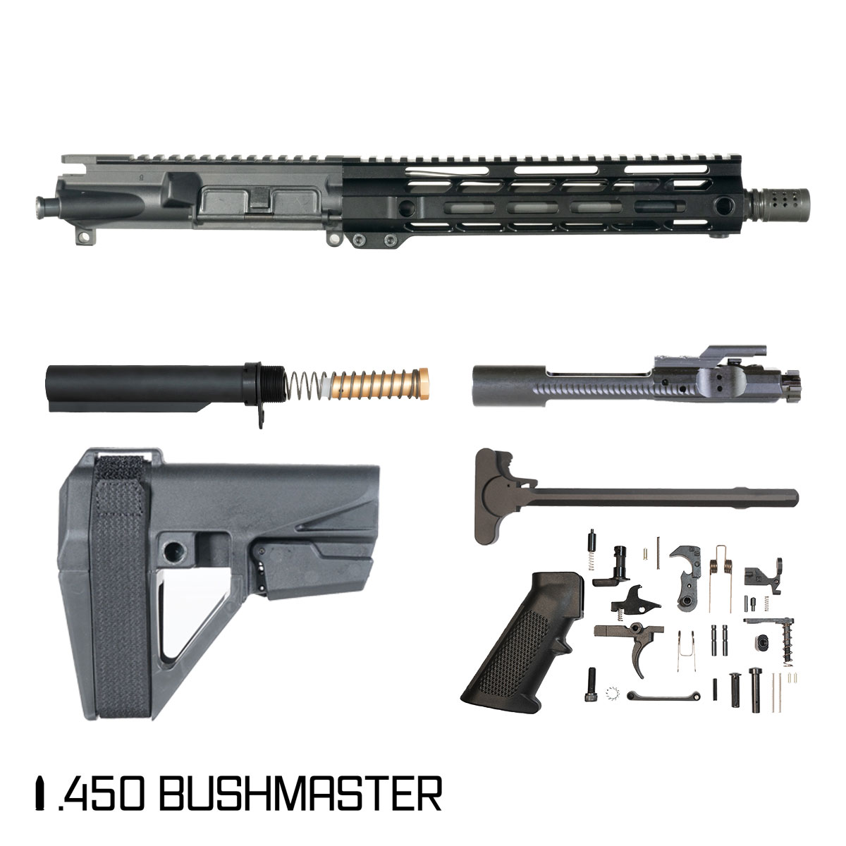 Davidson Defense Infernum w/SBA5 Brace 10.5-inch Carbine-Gas 1:24 .450 Bushmaster AR-15 Freefloat M-Lok Handguard Pistol Full Build Kit