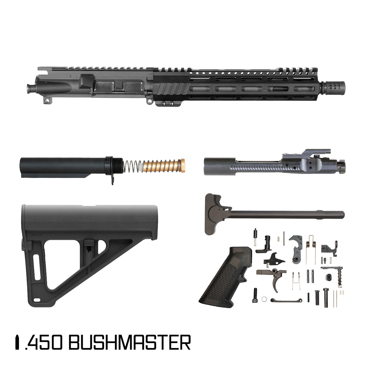 Davidson Defense Aegis Lightweight w/Magpul BTR Brace 10.5-inch Carbine-Gas 1:24 .450 Bushmaster AR-15 Freefloat M-Lok Handguard Pistol Full Build Kit