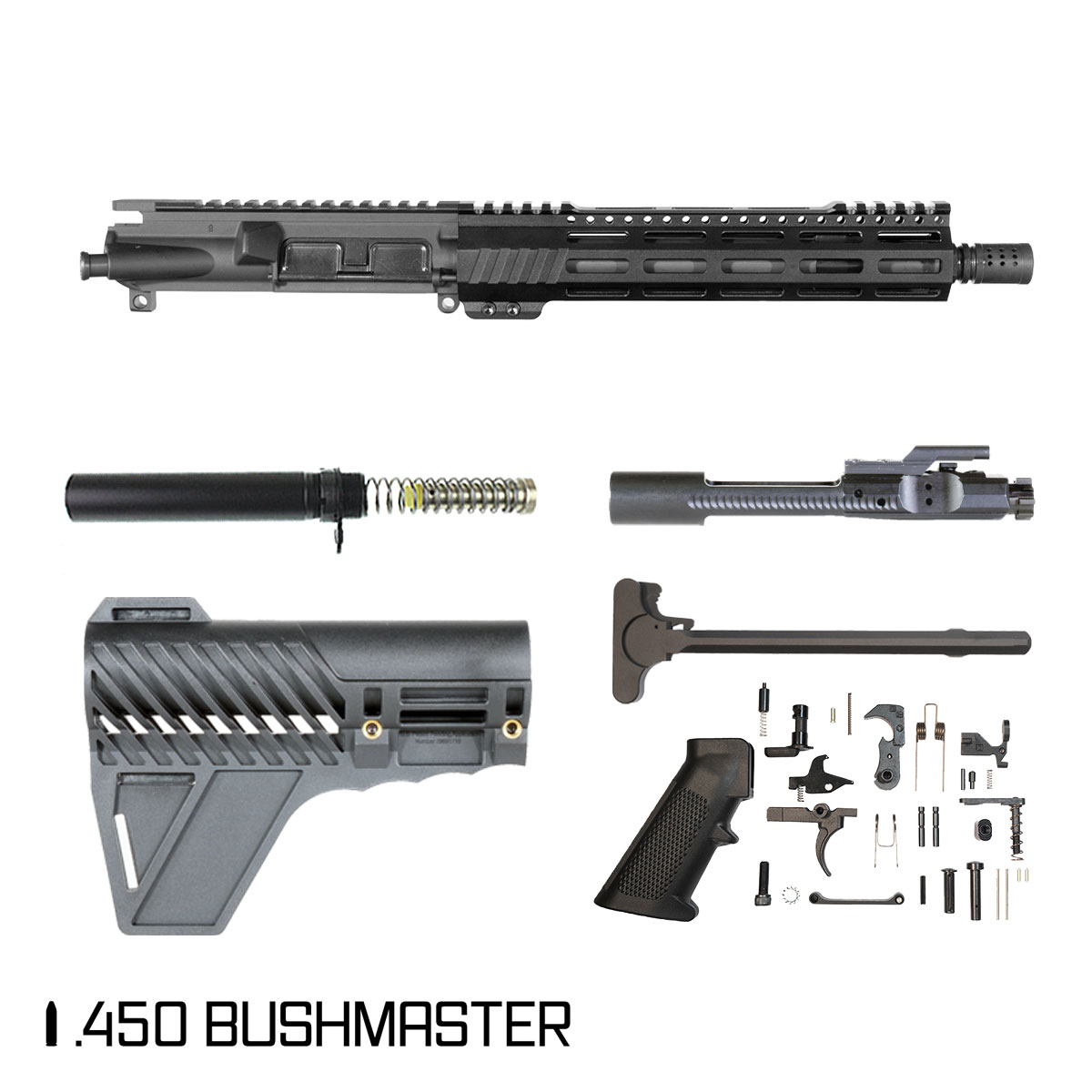 Davidson Defense Aegis Lightweight w/Gauntlet Arms Brace 10.5-inch Carbine-Gas 1:24 .450 Bushmaster AR-15 Freefloat M-Lok Handguard Pistol Full Build Kit