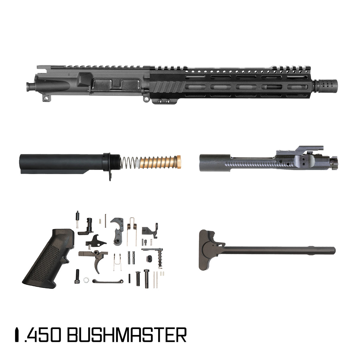 Davidson Defense Aegis Lightweight 10.5-inch Carbine-Gas 1:24 .450 Bushmaster AR-15 Freefloat M-Lok Handguard Pistol Full Build Kit, SBR Ready