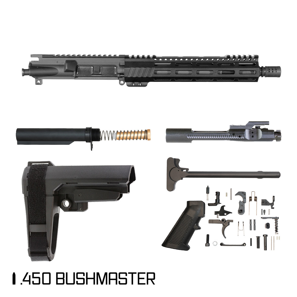 Davidson Defense Aegis Lightweight w/SBA3 Brace 10.5-inch Carbine-Gas 1:24 .450 Bushmaster AR-15 Freefloat M-Lok Handguard Pistol Full Build Kit