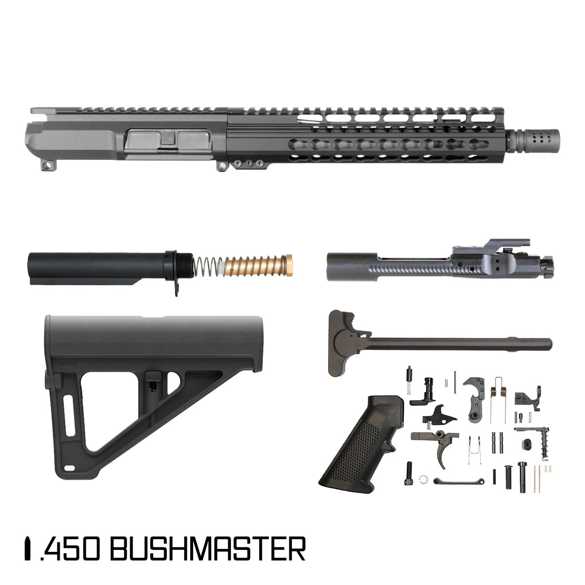 Davidson Defense Mini Sledge w/Magpul BTR Brace 10.5-inch Carbine-Gas 1:24 .450 Bushmaster AR-15 Freefloat Keymod Handguard Pistol Full Build Kit