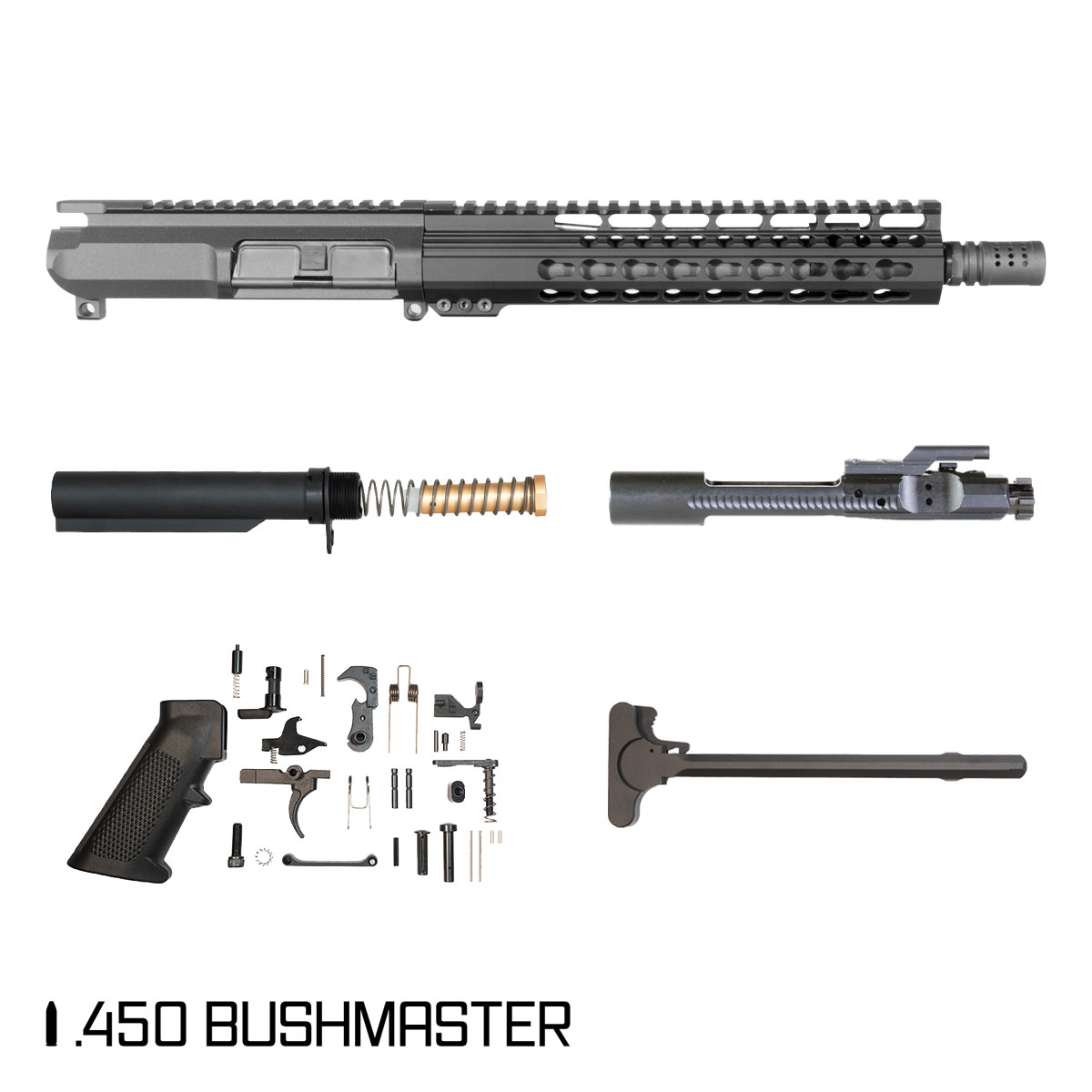Davidson Defense Mini Sledge 10.5-inch Carbine-Gas 1:24 .450 Bushmaster AR-15 Freefloat Keymod Handguard Pistol Full Build Kit, SBR Ready
