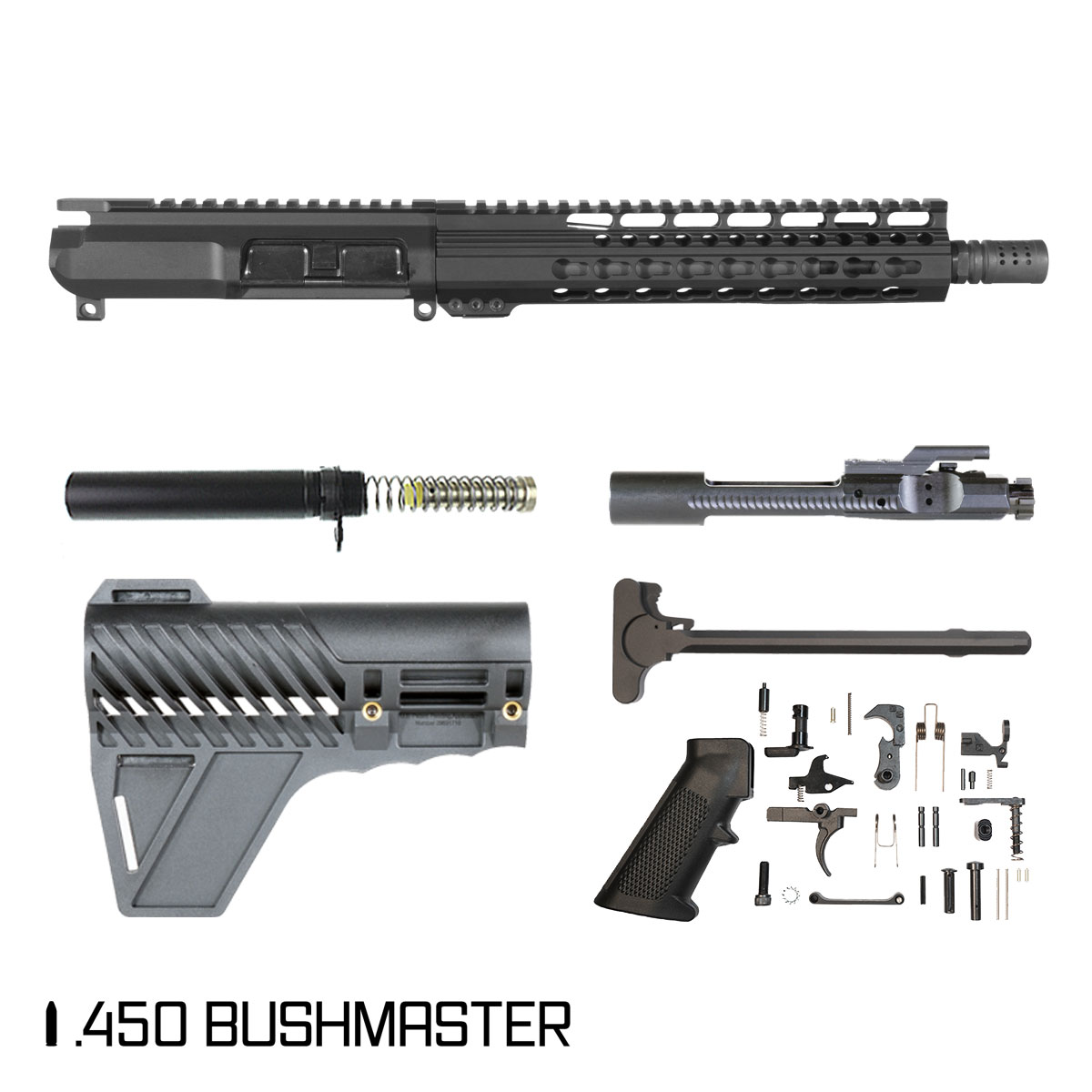Davidson Defense Hammer Forge w/Gauntlet Arms Brace 10.5-inch Carbine-Gas 1:24 .450 Bushmaster AR-15 Freefloat Keymod Handguard Pistol Full Build Kit