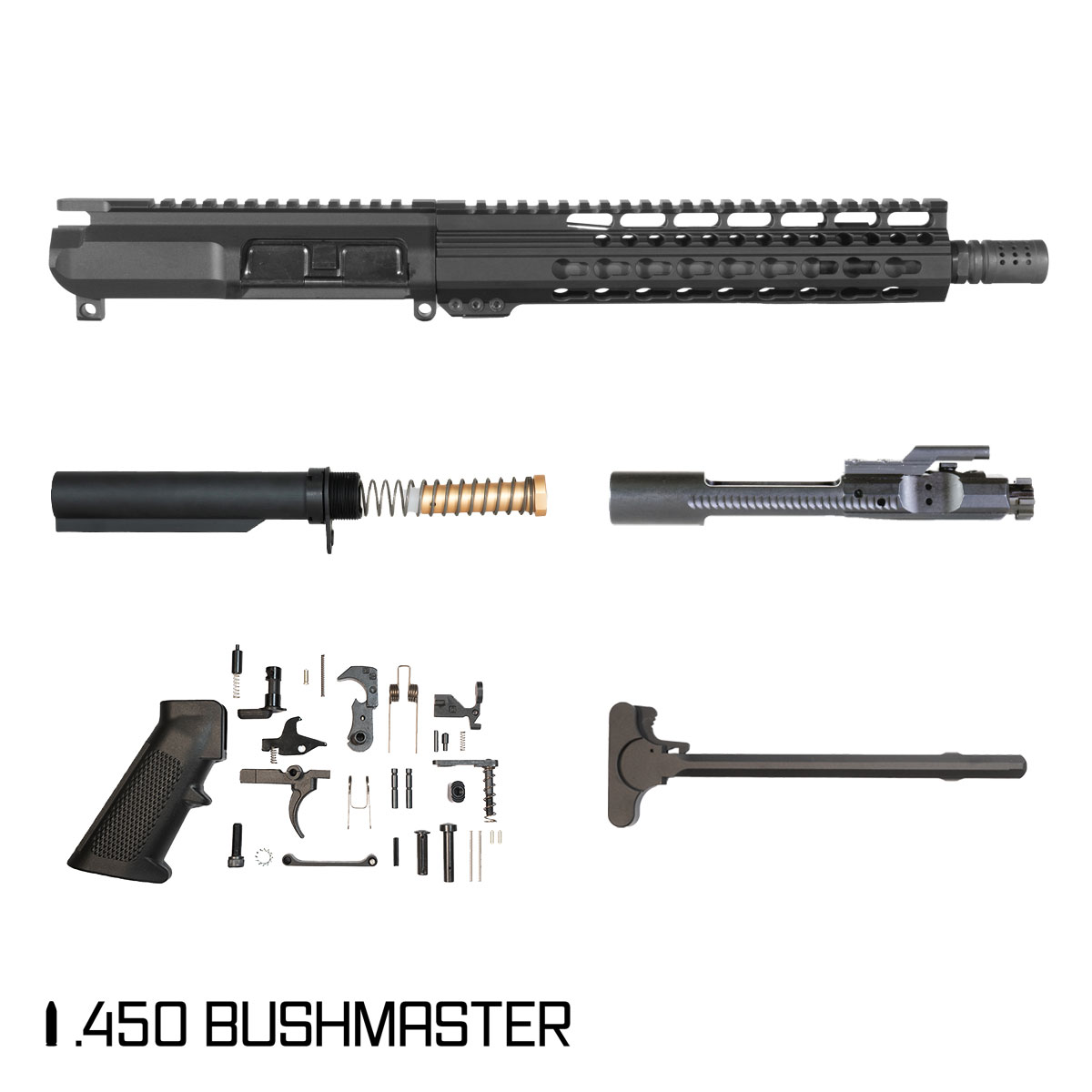 Davidson Defense Hammer Forge 10.5-inch Carbine-Gas 1:24 .450 Bushmaster AR-15 Freefloat Keymod Handguard Pistol Full Build Kit, SBR Ready