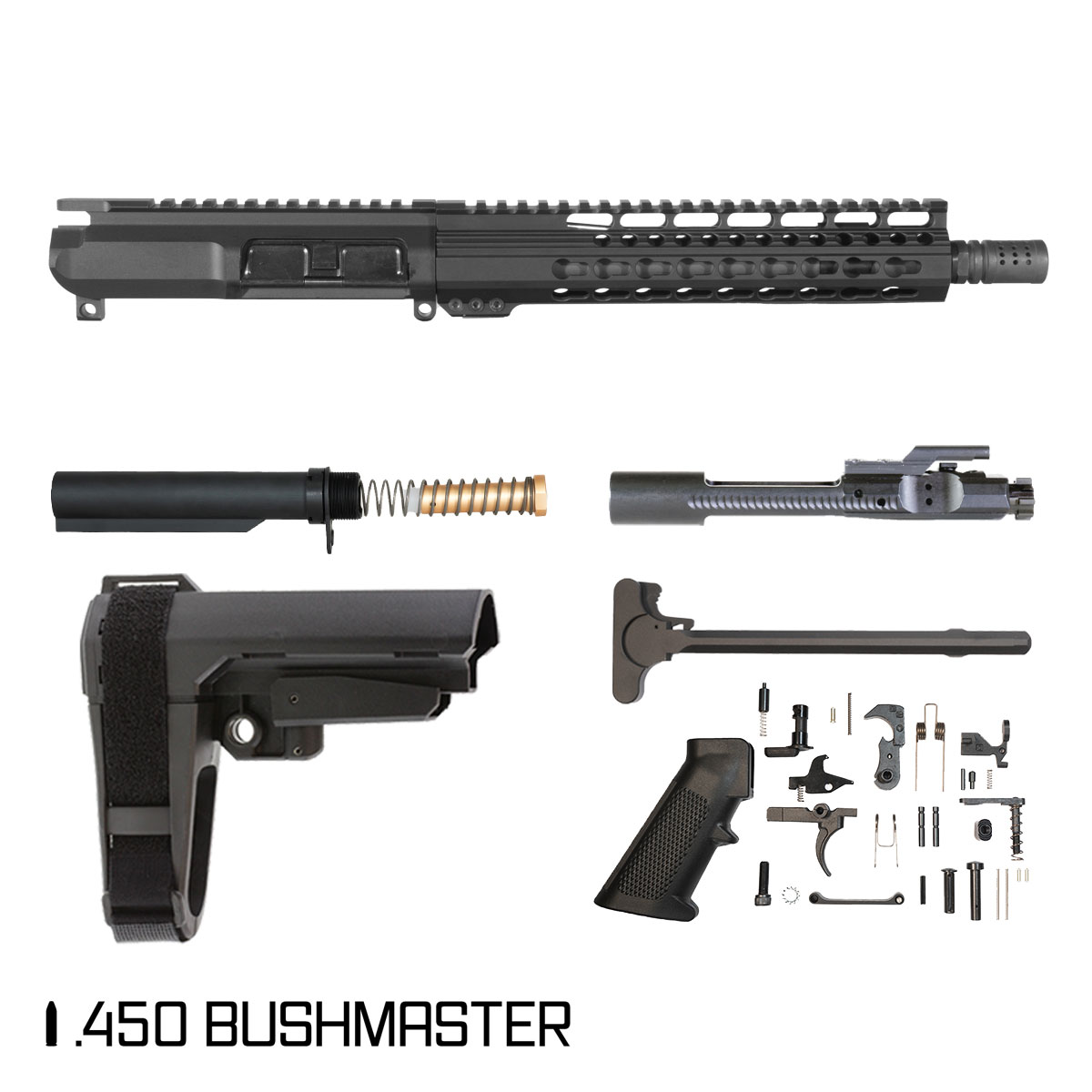 Davidson Defense Hammer Forge w/SBA3 Brace 10.5-inch Carbine-Gas 1:24 .450 Bushmaster AR-15 Freefloat Keymod Handguard Pistol Full Build Kit