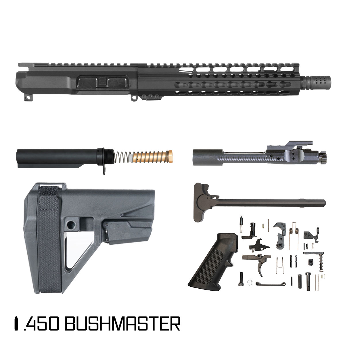 Davidson Defense Hammer Forge w/SBA5 Brace 10.5-inch Carbine-Gas 1:24 .450 Bushmaster AR-15 Freefloat Keymod Handguard Pistol Full Build Kit