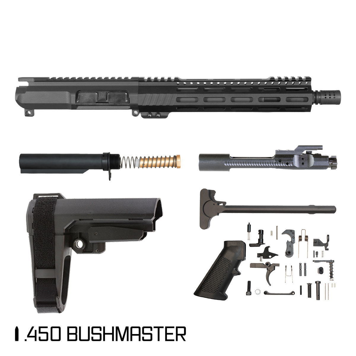 Davidson Defense Col Cooper w/SBA3 Brace 10.5-inch Carbine-Gas 1:24 .450 Bushmaster AR-15 Freefloat M-Lok Handguard Pistol Full Build Kit