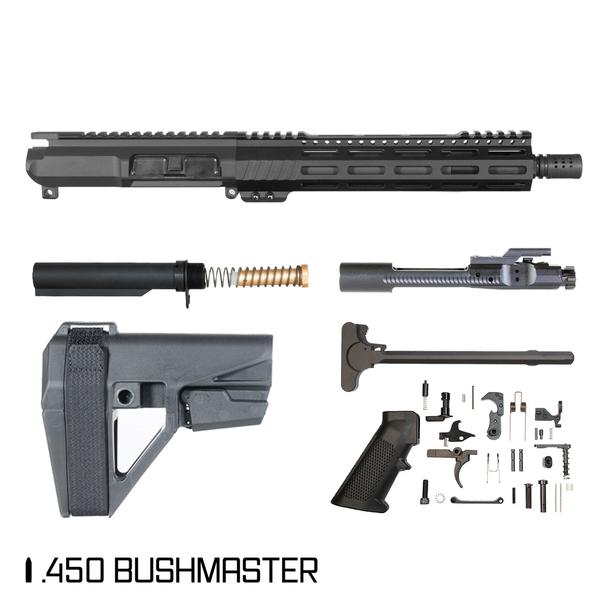 Davdison Defense Col Cooper w/SBA5 Brace 10.5-inch Carbine-Gas 1:24 .450 Bushmaster AR-15 Freefloat M-Lok Handguard Pistol Full Build Kit
