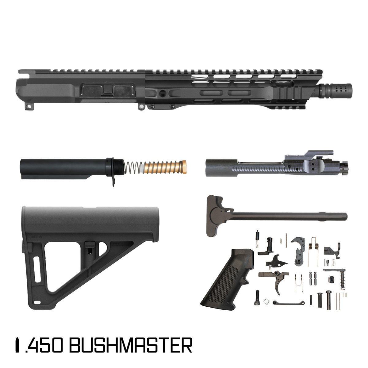 Davidson Defense Gunner Guru w/Magpul BTR Brace 10.5-inch Carbine-Gas 1:24 .450 Bushmaster AR-15 Freefloat M-Lok Handguard Pistol Full Build Kit