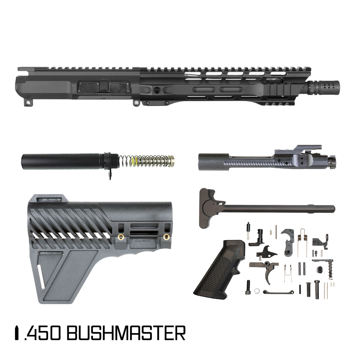 Davidson Defense Gunner Guru w/Gauntlet Arms Brace 10.5-inch Carbine-Gas 1:24 .450 Bushmaster AR-15 Freefloat M-Lok Handguard Pistol Full Build Kit