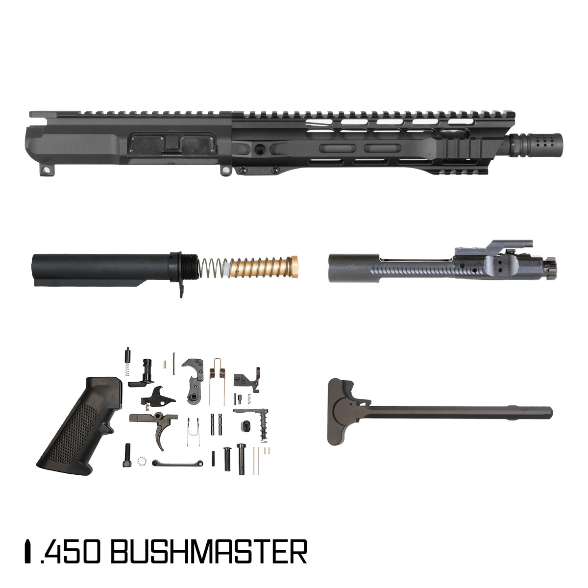 Davidson Defense Gunner Guru 10.5-inch Carbine-Gas 1:24 .450 Bushmaster AR-15 Freefloat M-Lok Handguard Pistol Full Build Kit, SBR Ready