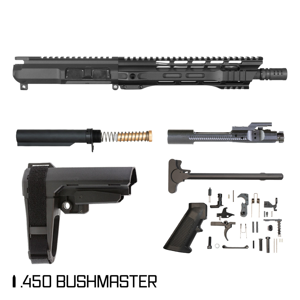 Davidson Defense Gunner Guru w/SBA3 Brace 10.5-inch Carbine-Gas 1:24 .450 Bushmaster AR-15 Freefloat M-Lok Handguard Pistol Full Build Kit