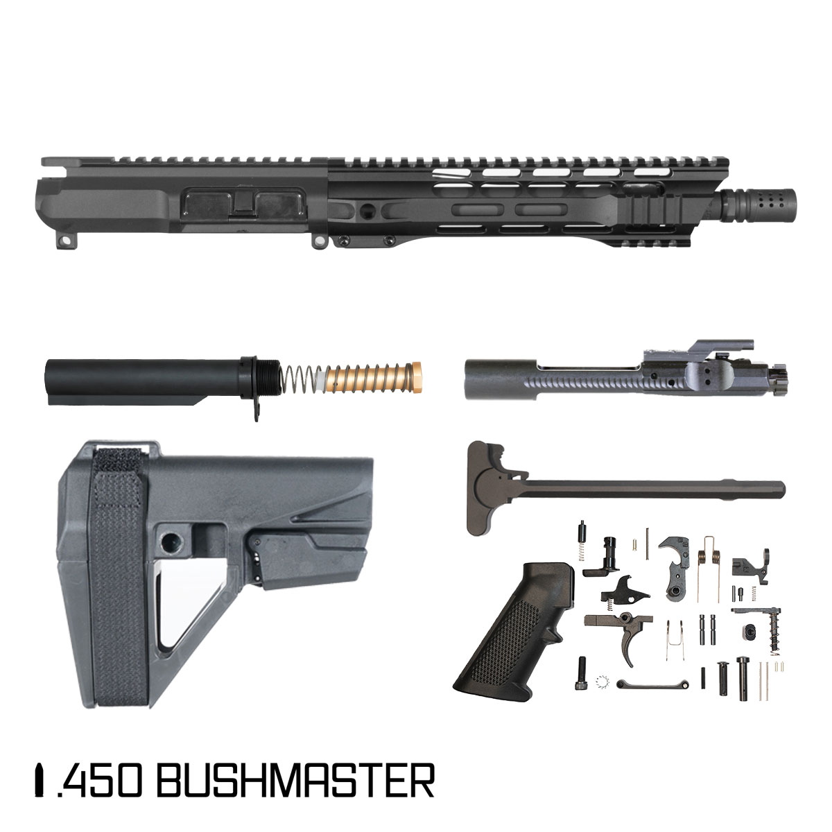 Davidson Defense Gunner Guru w/SBA5 Brace 10.5-inch Carbine-Gas 1:24 .450 Bushmaster AR-15 Freefloat M-Lok Handguard Pistol Full Build Kit