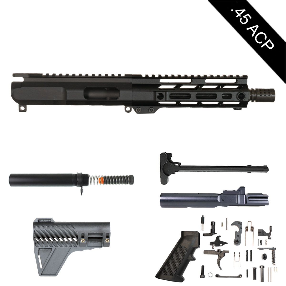 Davidson Defense Roughhouse w/Gauntlet Arms Brace 8-inch AR-15 .45 ACP Pistol Full Build Kit