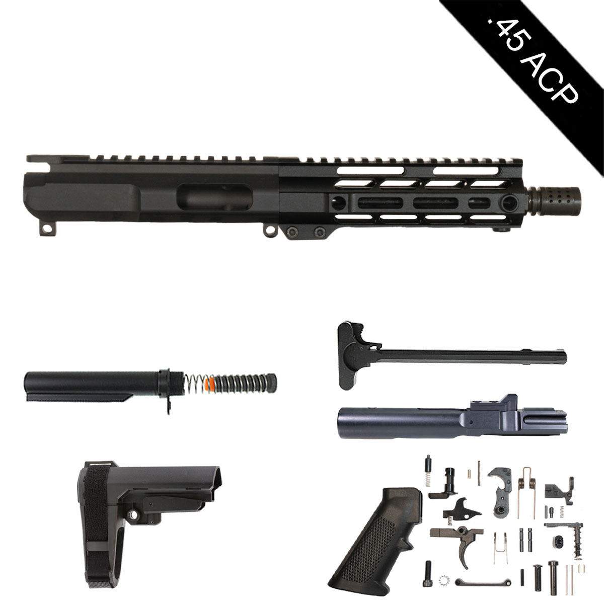 Davidson Defense Roughhouse w/SBA3 Brace 8-inch AR-15 .45 ACP Pistol Full Build Kit