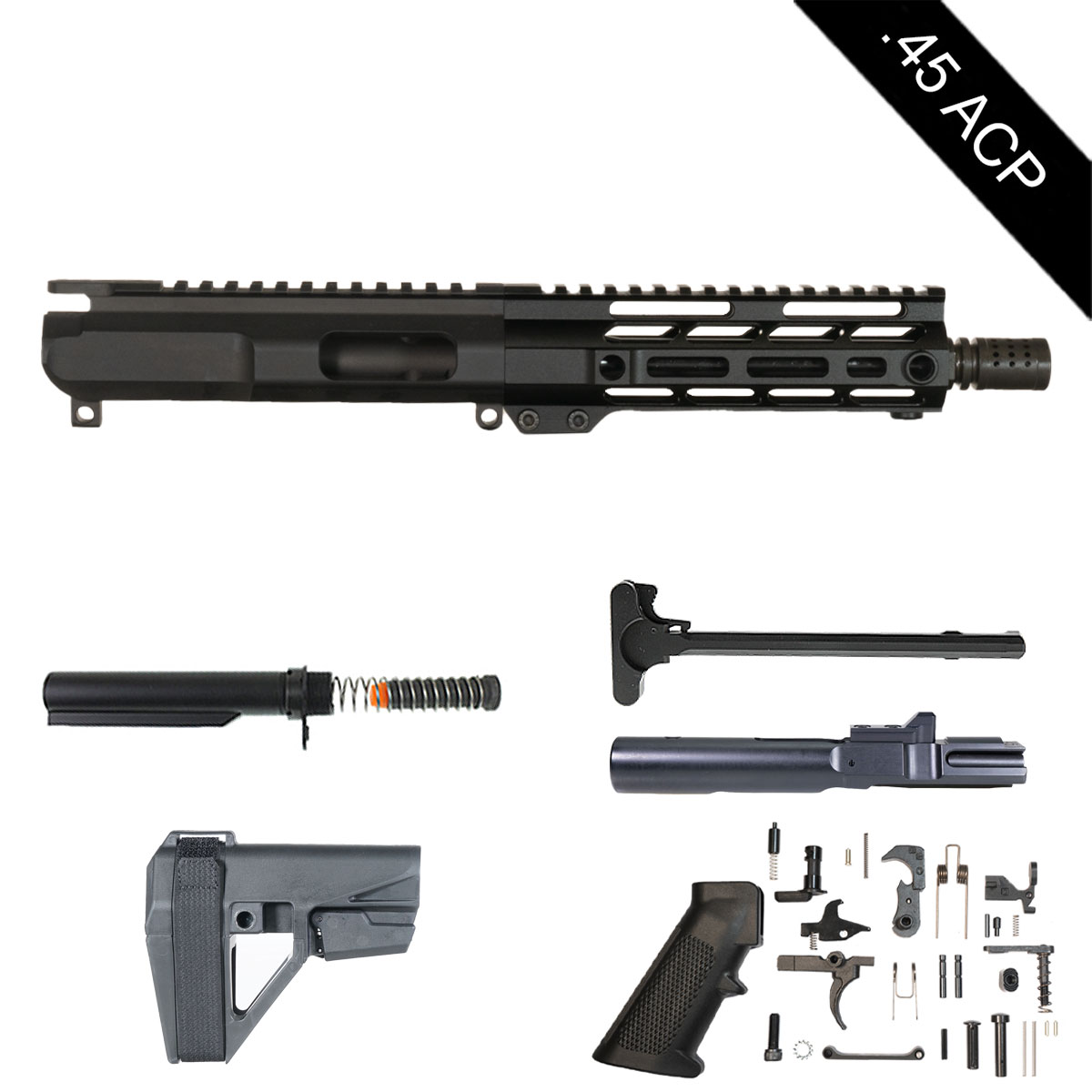 Davidson Defense Roughhouse w/SBA5 Brace 8-inch AR-15 .45 ACP Pistol Full Build Kit