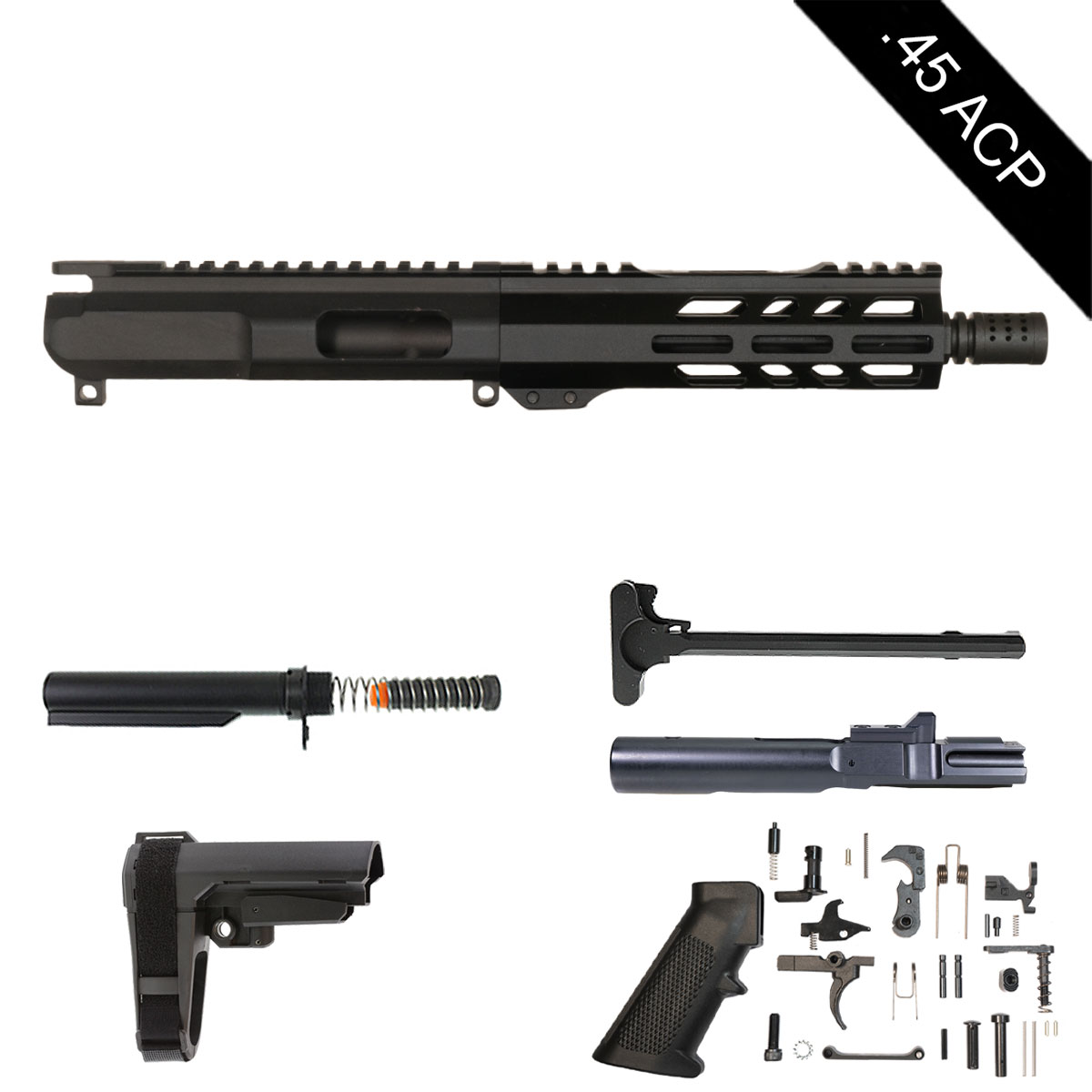 Davidson Defense Fisticuffs w/SBA3 Brace 8-inch AR-15 .45 ACP Pistol Full Build Kit