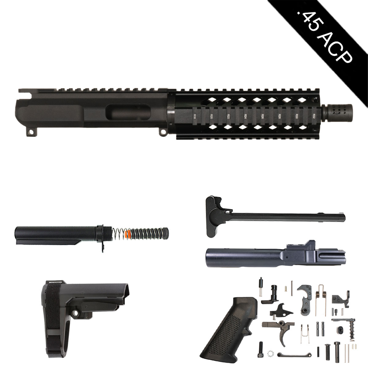 Davidson Defense Matrix w/SBA3 Brace 8-inch AR-15 .45 ACP Pistol Full Build Kit