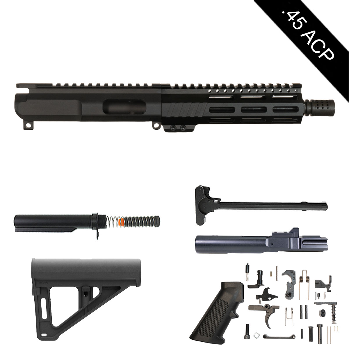 Davidson Defense Brass Collar w/Magpul BTR Pistol Brace 8-inch AR-15 .45 ACP Pistol Full Build Kit