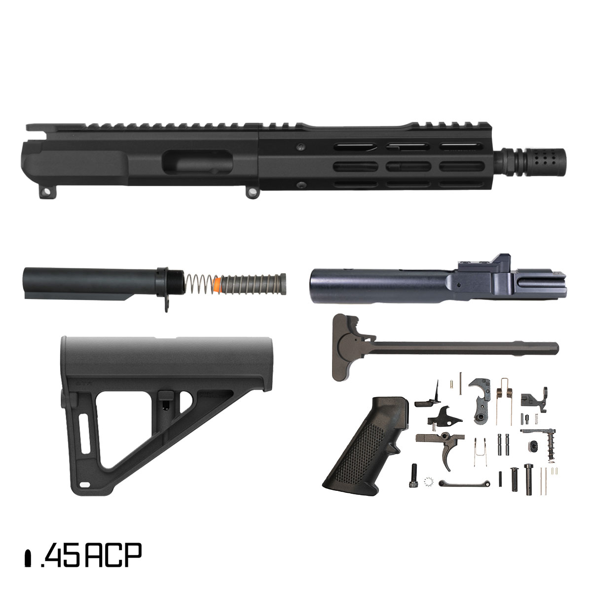 Davidson Defense Librarian’s Key w/Magpul BTR Brace 7.5-inch 1:16 .45 ACP AR-15 Freefloat M-Lok Handguard Pistol Full Build Kit