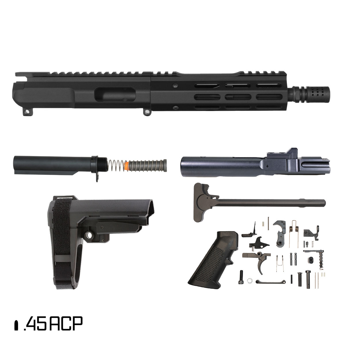 Davidson Defense Librarian’s Key w/SBA3 Brace 7.5-inch 1:16 .45 ACP AR-15 Freefloat M-Lok Handguard Pistol Full Build Kit