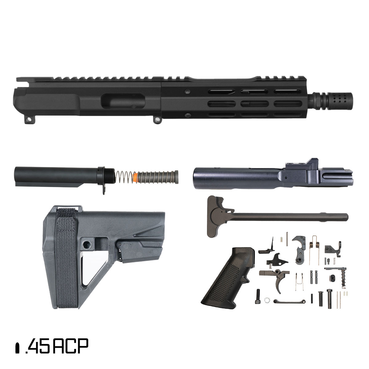 Davidson Defense Librarian’s Key w/SBA5 Brace 7.5-inch 1:16 .45 ACP AR-15 Freefloat M-Lok Handguard Pistol Full Build Kit