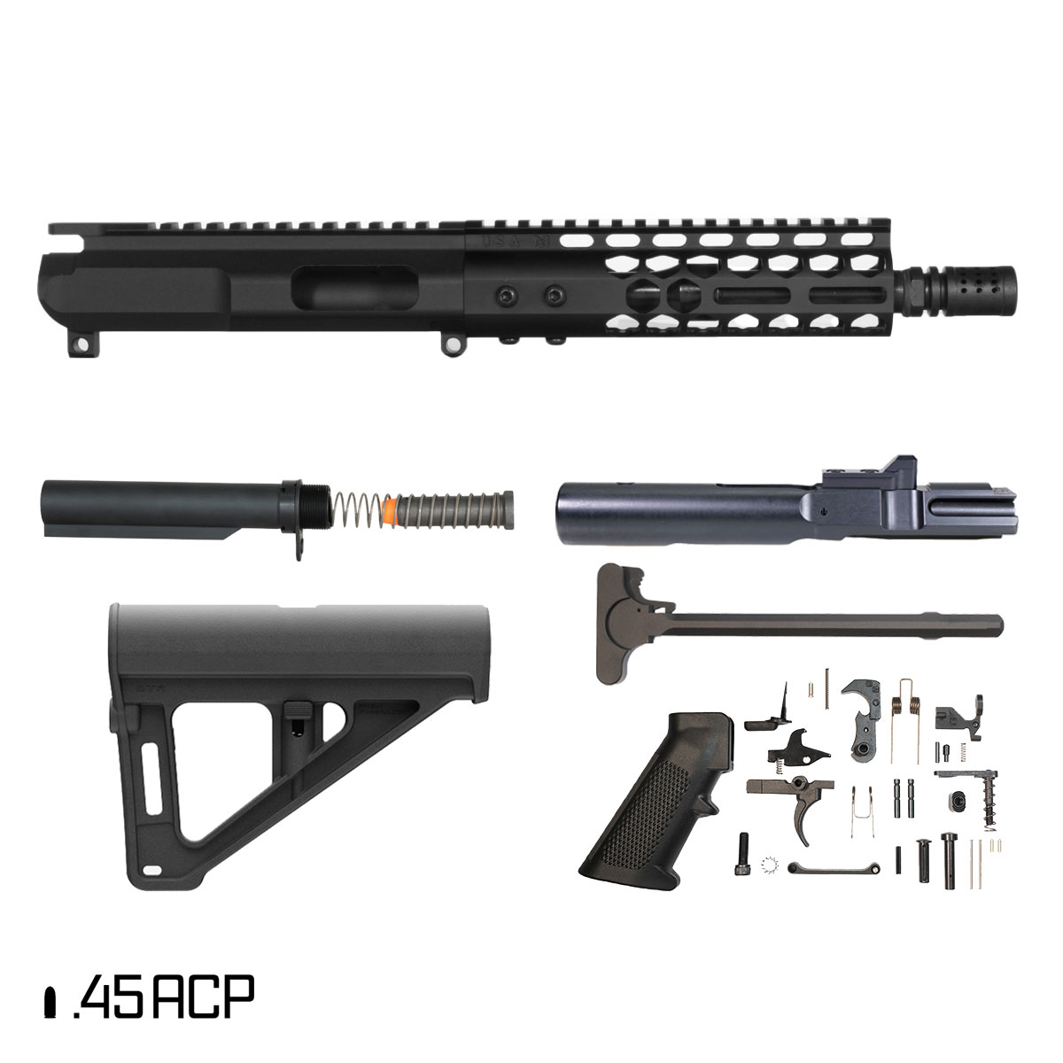 Davidson Defense Starweaver w/Magpul BTR Brace 7.5-inch 1:16 .45 ACP AR-15 Freefloat M-Lok Handguard Pistol Full Build Kit