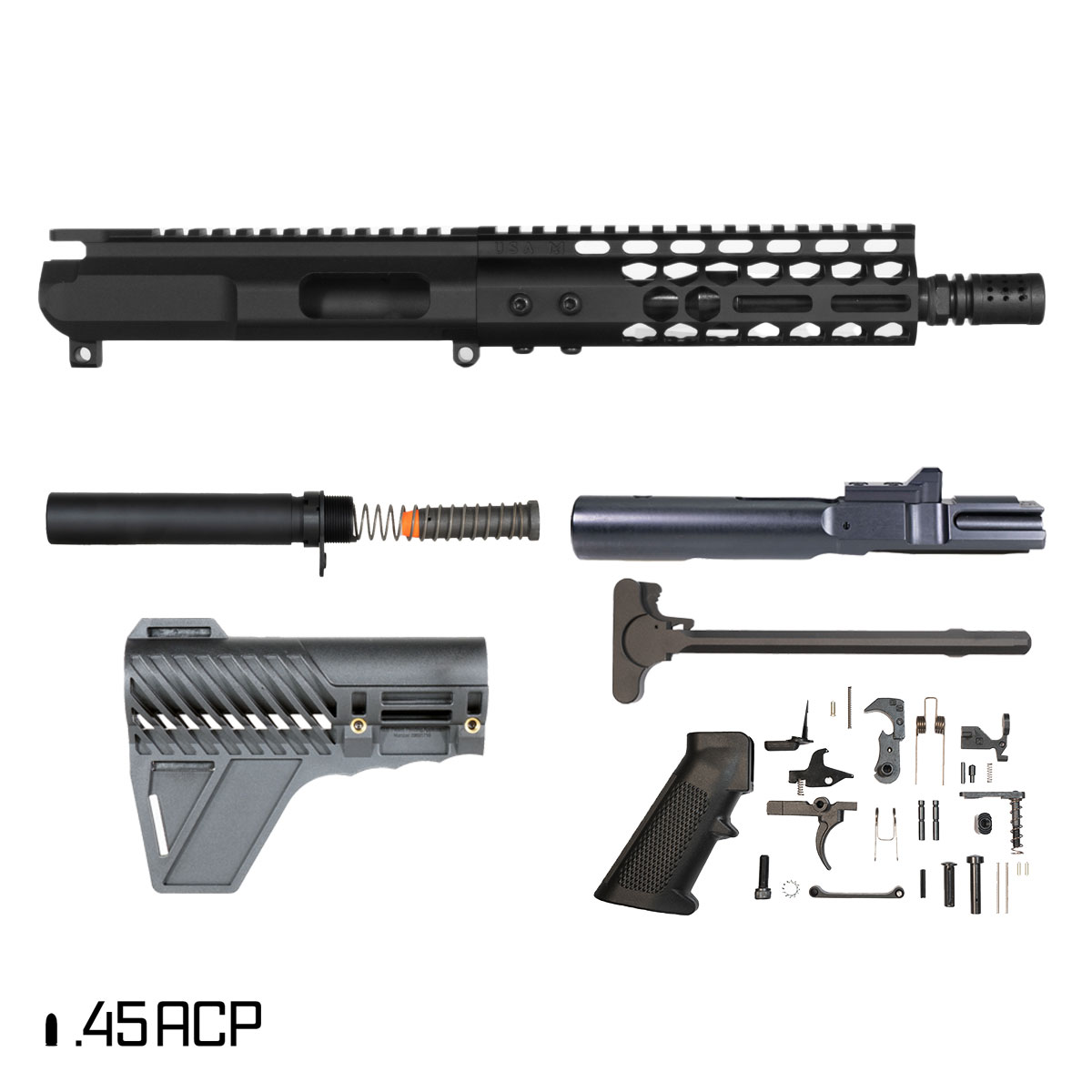 Davidson Defense Starweaver w/Gauntlet Arms Brace 7.5-inch 1:16 .45 ACP AR-15 Freefloat M-Lok Handguard Pistol Full Build Kit