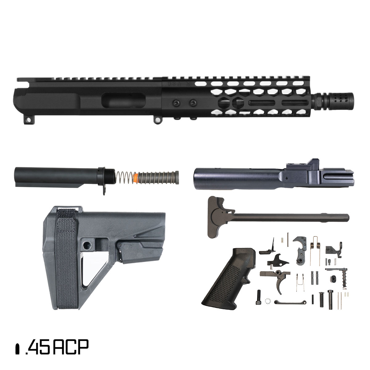 Davidson Defense Starweaver w/SBA5 Brace 7.5-inch 1:16 .45 ACP AR-15 Freefloat M-Lok Handguard Pistol Full Build Kit