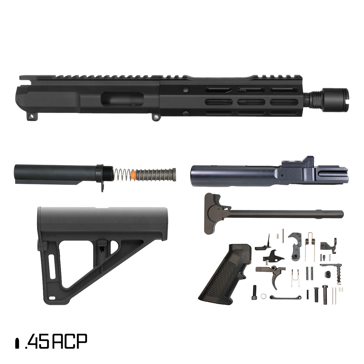 Davidson Defense Endless Code w/Magpul BTR Brace 7.5-inch 1:16 .45 ACP AR-15 Freefloat M-Lok Handguard Pistol Full Build Kit
