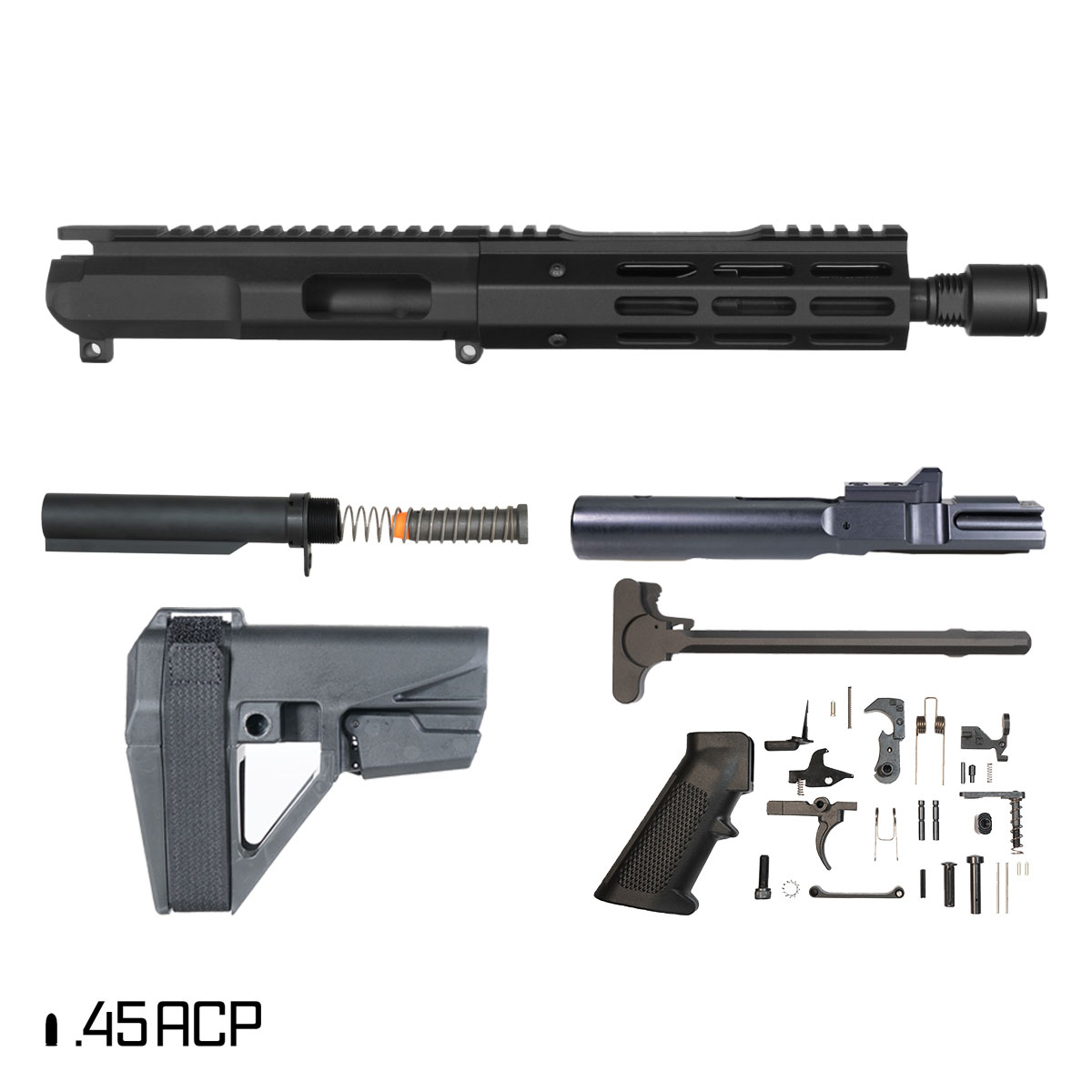 Davidson Defense Endless Code w/SBA5 Brace 7.5-inch 1:16 .45 ACP AR-15 Freefloat M-Lok Handguard Pistol Full Build Kit
