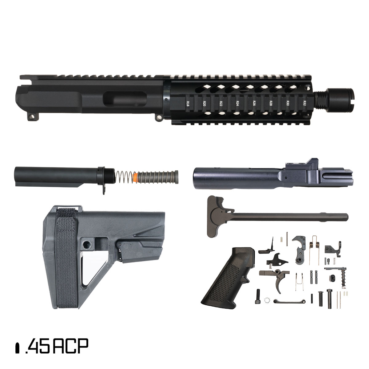 Davidson Defense Last Light w/SBA5 Brace 7.5-inch 1:16 .45 ACP AR-15 Freefloat Quad-Rail Handguard Pistol Full Build Kit