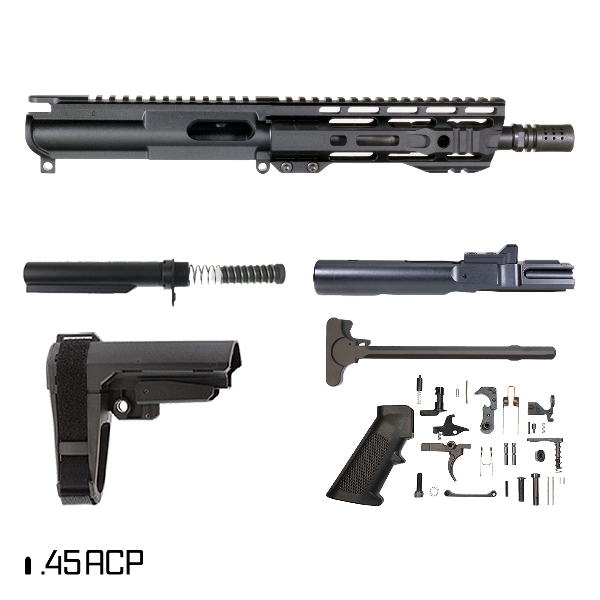 Davidson Defense Palisade w/SBA3 Brace 7.5-inch 1:16 .45 ACP AR-15 Freefloat M-Lok Handguard Pistol Full Build Kit