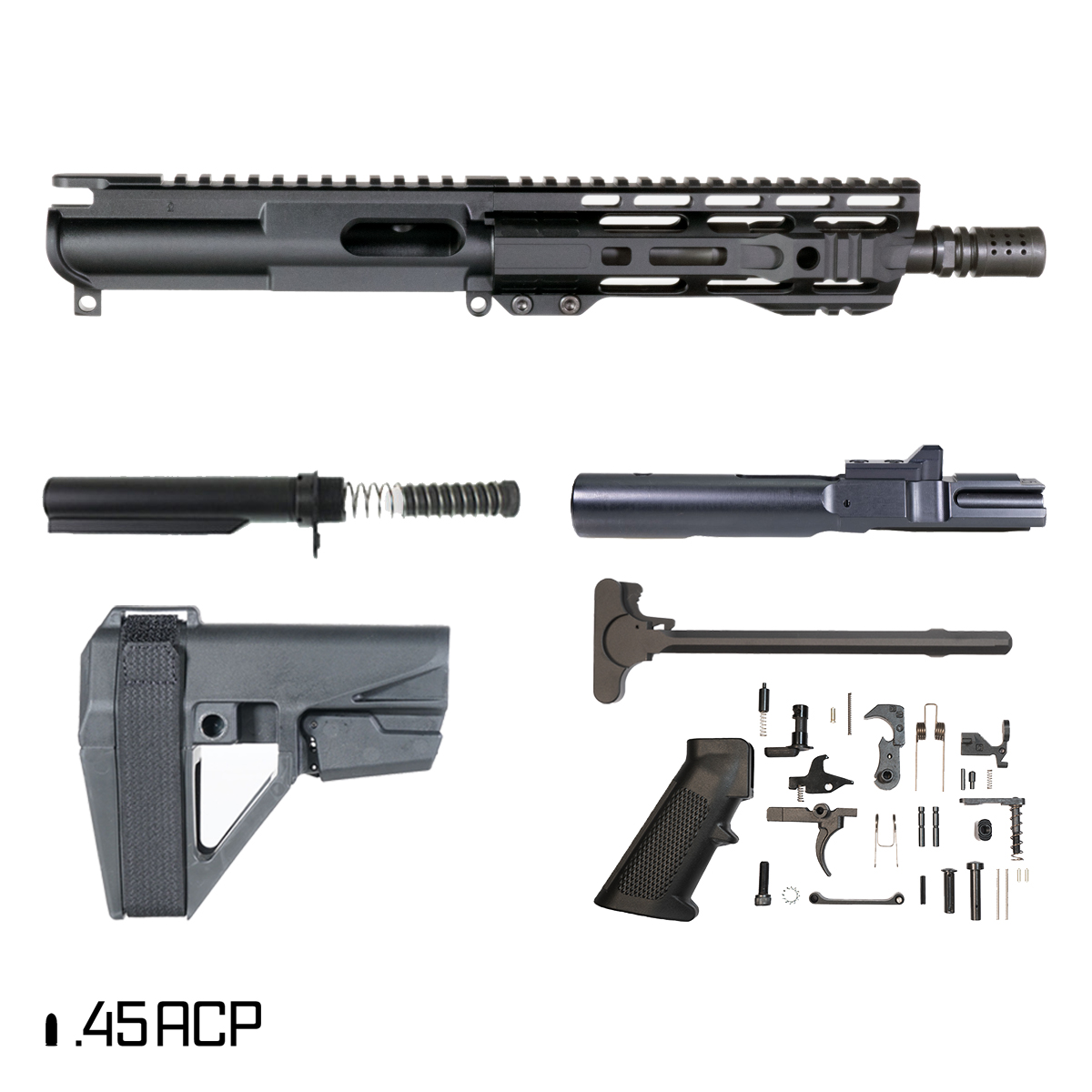 Davidson Defense Palisade w/SBA5 Brace 7.5-inch 1:16 .45 ACP AR-15 Freefloat M-Lok Handguard Pistol Full Build Kit