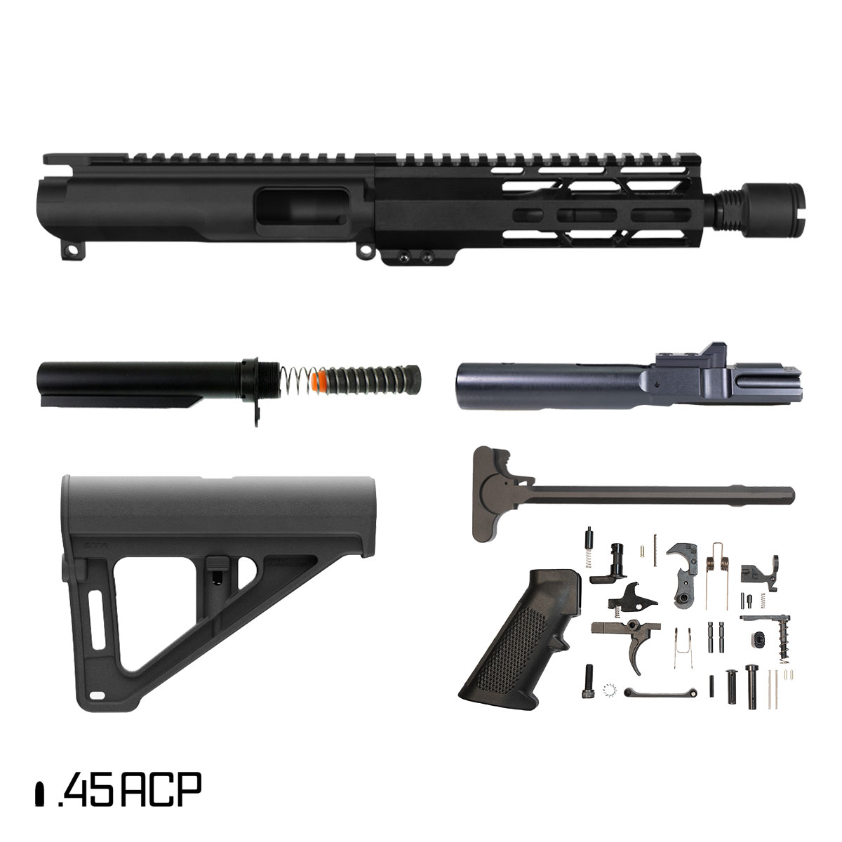Davidson Defense Ghostshot w/Magpul BTR Brace 7.5-inch 1:16 .45 ACP AR-15 M-Lok Pistol Full Build Kit