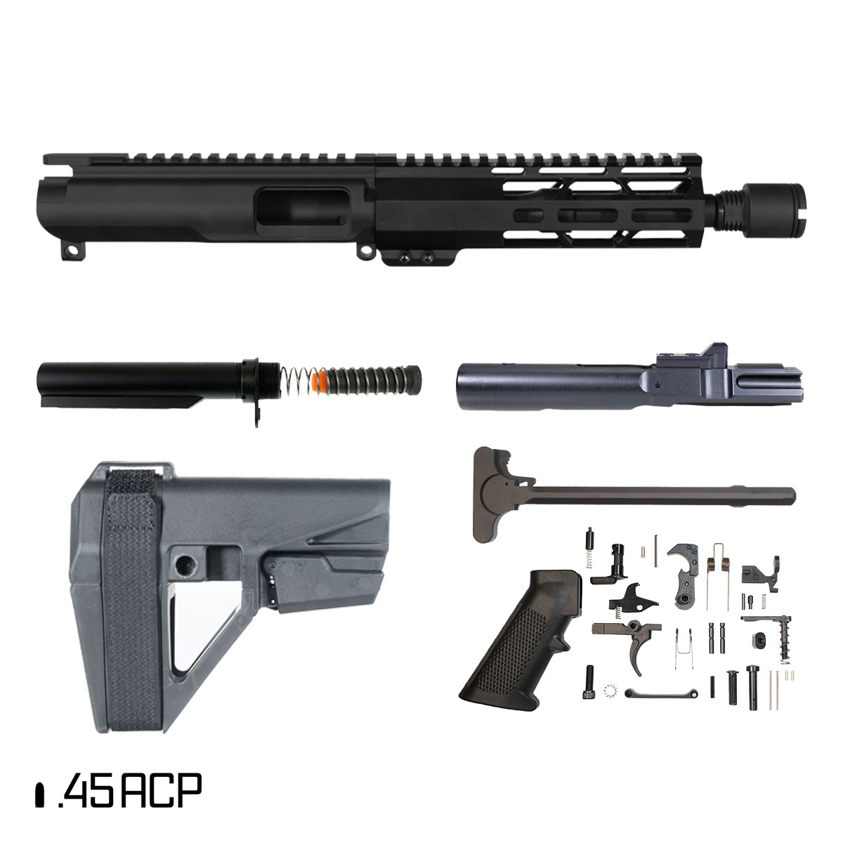 Davidson Defense Ghostshot w/SBA5 Brace 7.5-inch 1:16 .45 ACP AR-15 M-Lok Handguard Pistol Full Build Kit