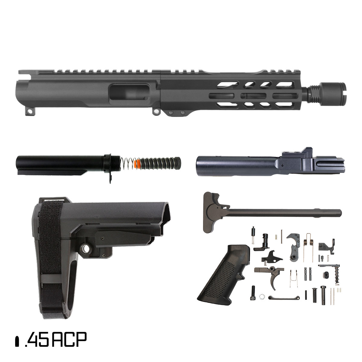 Davidson Defense Seafang w/SBA3 Brace 7.5-inch 1:16 .45 ACP AR-15 M-Lok Handguard Pistol Full Build Kit
