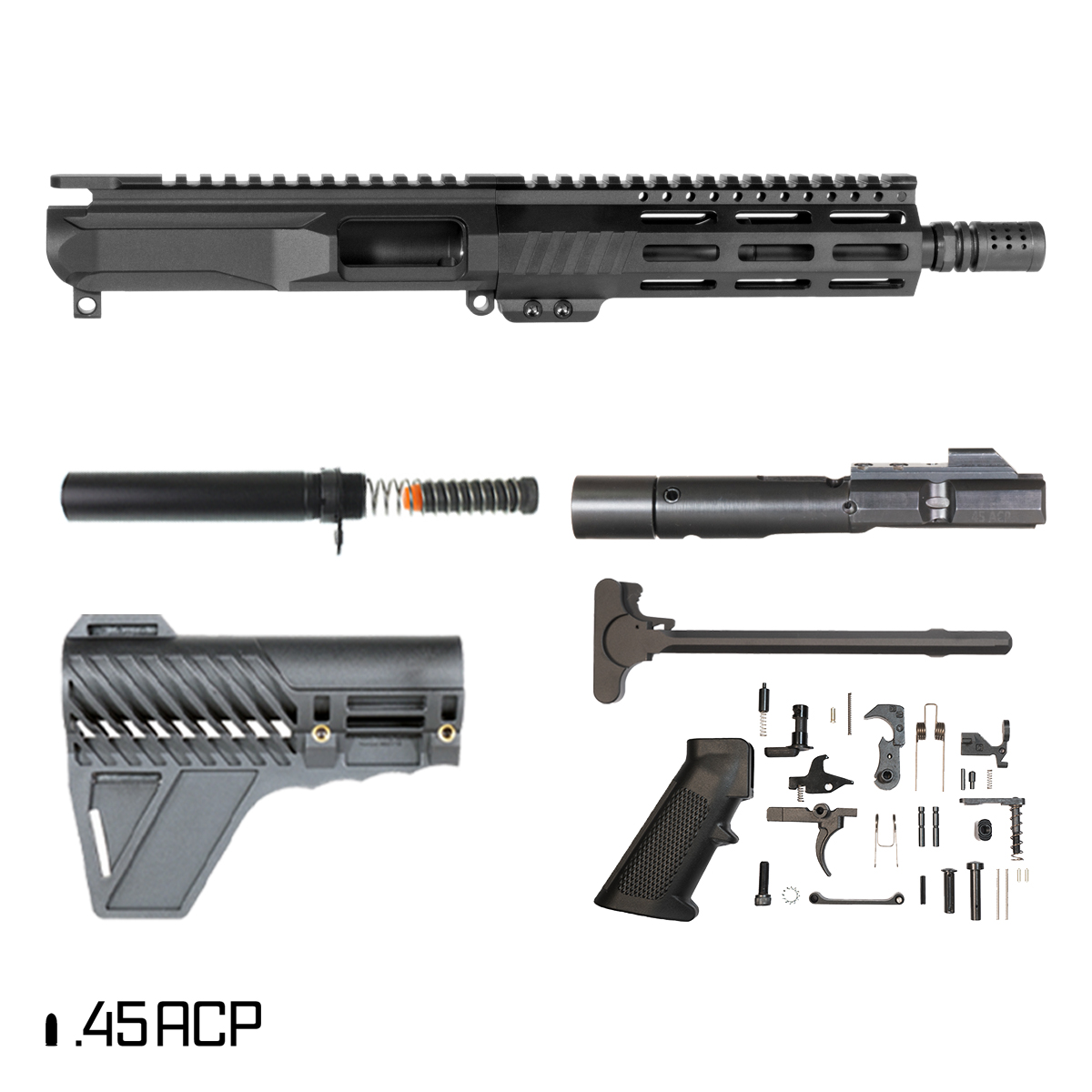 Davidson Defense Pony Boy w/Gauntlet Arms Brace 7.5-inch 1:16 .45 ACP AR-15 Freefloat M-Lok Handguard Pistol Full Build Kit