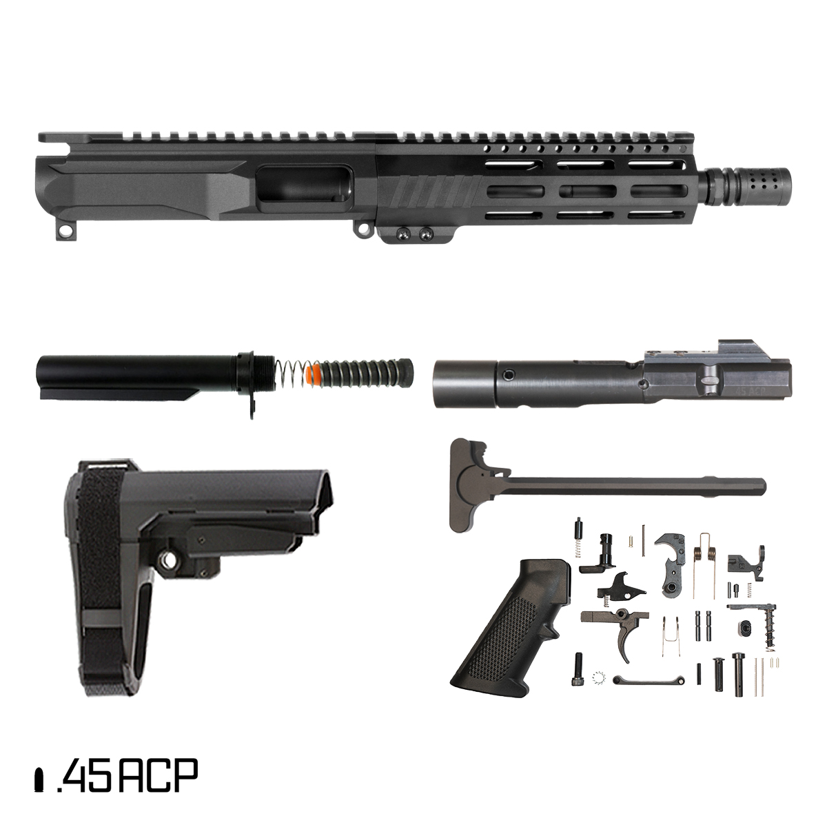 Davidson Defense Pony Boy w/SBA3 Brace 7.5-inch 1:16 .45 ACP AR-15 Freefloat M-Lok Handguard Pistol Full Build Kit