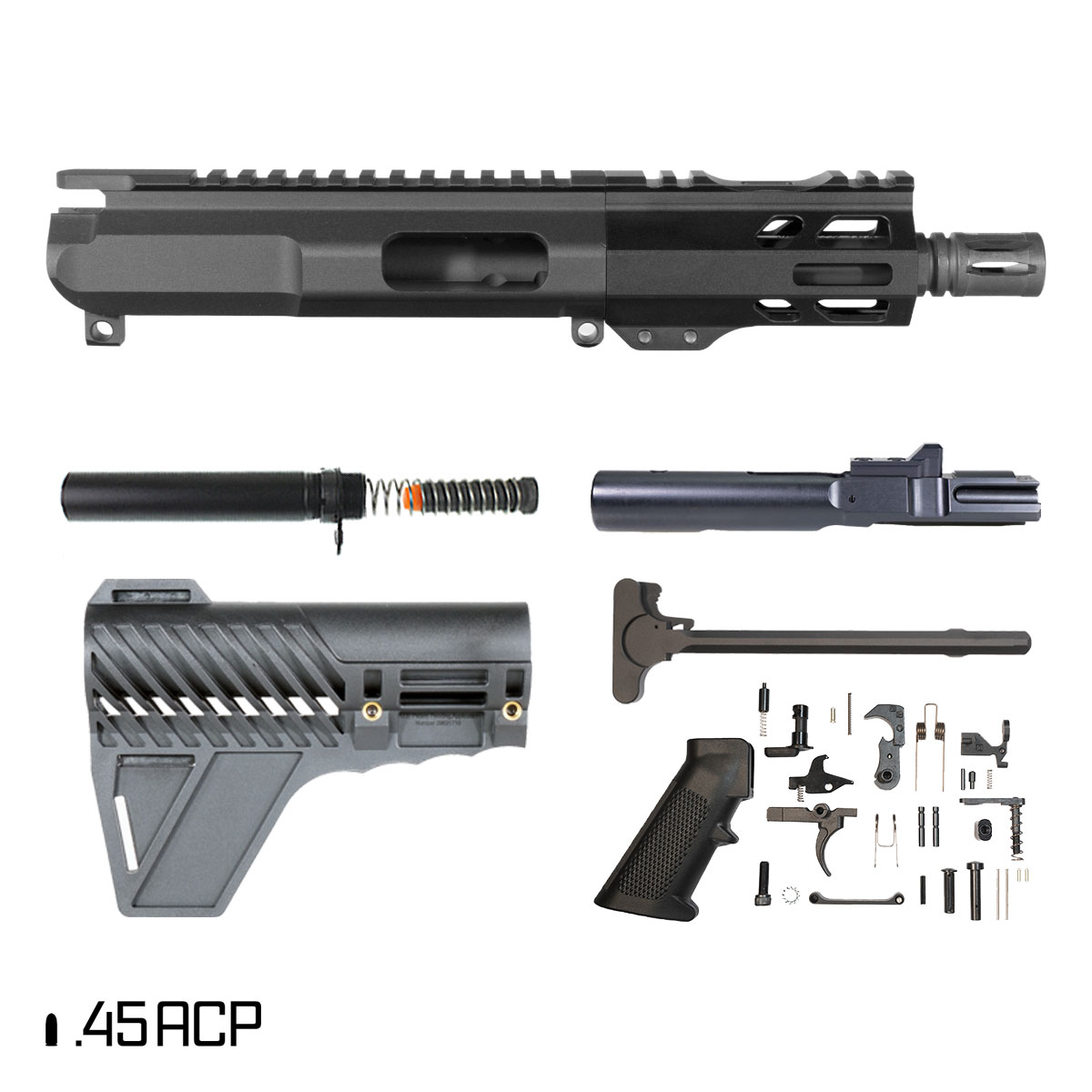 Davidson Defense Bulldozer w/Gauntlet Brace 5-inch 1:16 45ACP AR-45 Freefloat M-Lok Pistol Full Build Kit