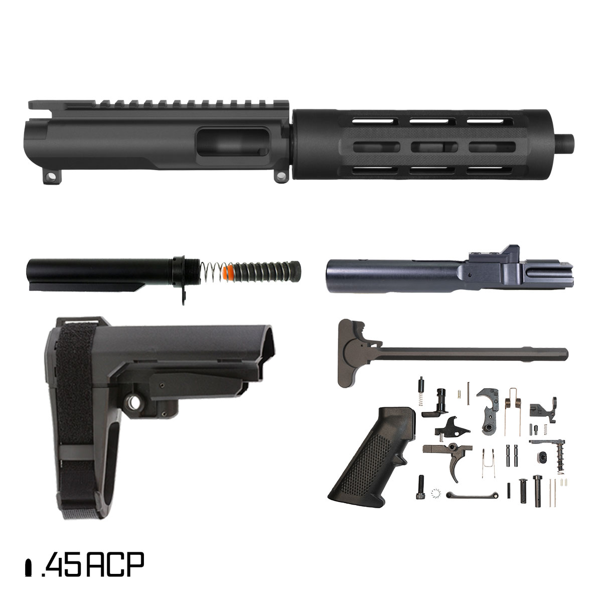 Davidson Defense Suppressor Ready Dread w/SBA3 Brace 7.5-inch 1:16 45ACP AR-45 Freefloat Tubular M-Lok Handguard Pistol Full Build Kit