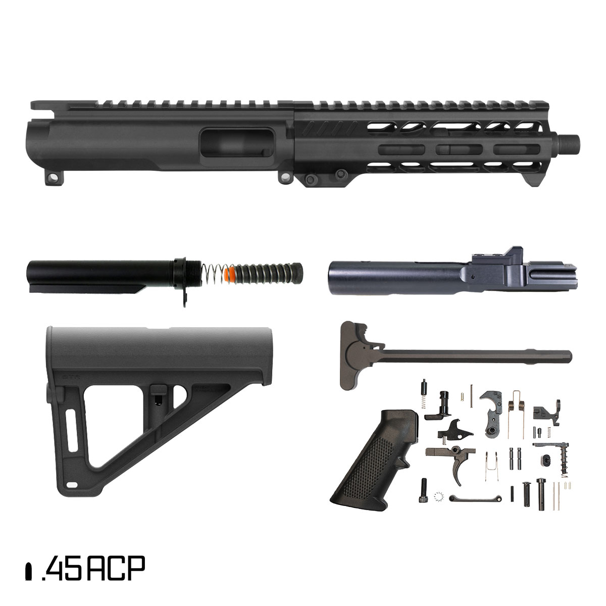 Davidson Defense Suppressor Ready Ruination w/BTR Brace 7.5-inch 1:16 45ACP AR-45 Freefloat M-Lok Handguard Pistol Full Build Kit