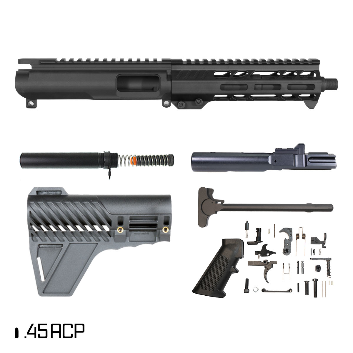 Davidson Defense Suppressor Ready Ruination w/Gauntlet Arms Brace 7.5-inch 1:16 45ACP AR-45 Freefloat M-Lok Handguard Pistol Full Build Kit