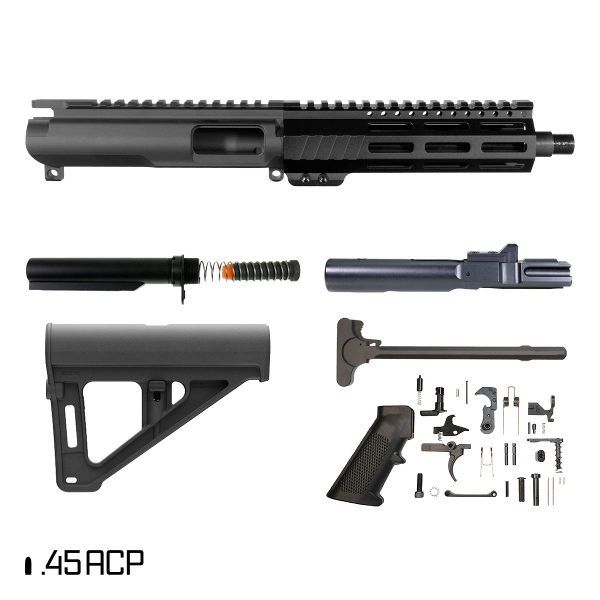 Davidson Defense Suppressor Ready Aegis w/BTR Brace 8-inch 1:16 45ACP AR-15 Freefloat M-Lok Handguard Pistol Full Build Kit